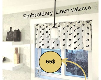 Valances for Window | Kitchen  Valances | Embroidery Linen Valances -  Natural  | Custom Fit