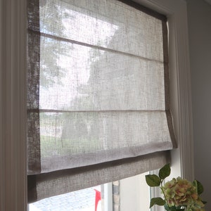 Roman Shade Gray Privacy Sheer Roman Shades Soft Faux Linen Light Filtering Window Blinds Custom Fit image 2