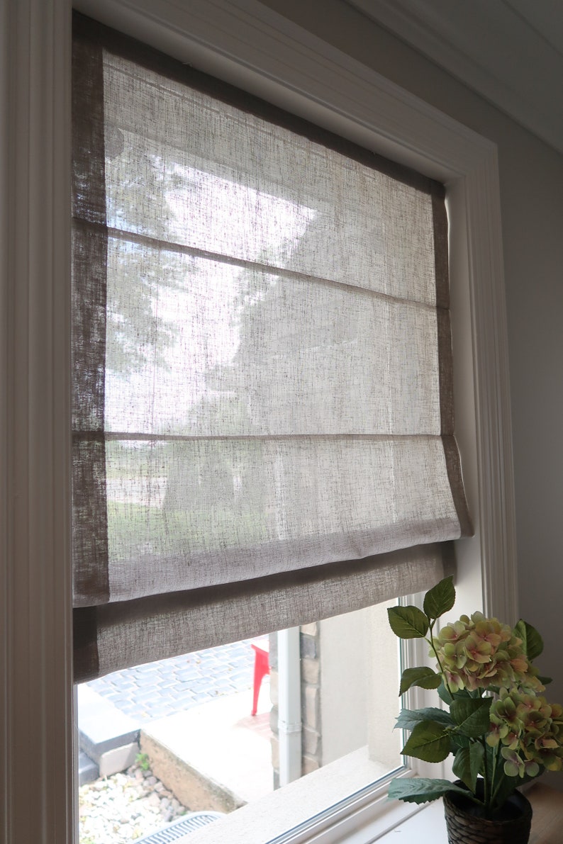 Roman Shade Gray Privacy Sheer Roman Shades Soft Faux Linen Light Filtering Window Blinds Custom Fit image 2