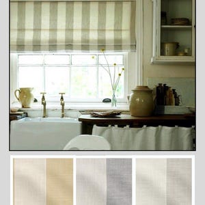 Striped  Roman Shade | 100% Linen | Blinds | Window Shades | Exclusive | Contemporary  | Cotton | Handmade