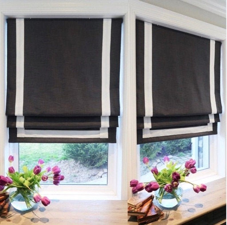 Exclusive Accent Roman Shade Window Blinds Custom Trim Variety of Colors Blackout or Cotton Lining Hardware Included Handmade image 1