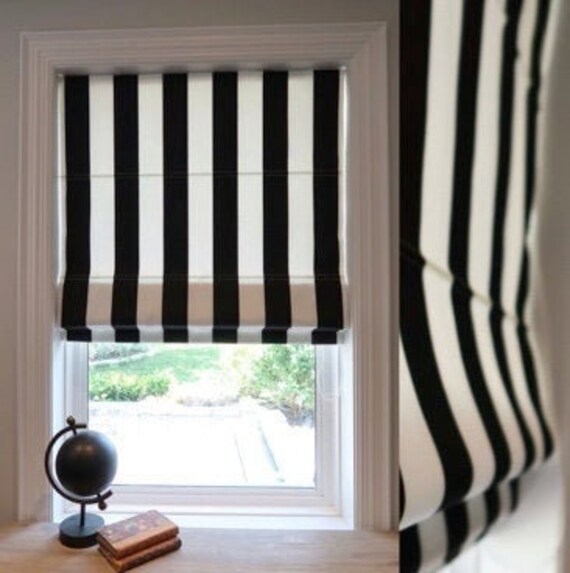 Wide Stripe Roman Shade Black and White Cotton Custom Etsy