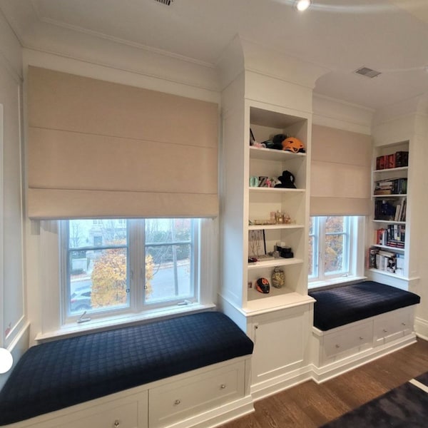 Estores romanos de lino / Estor romano a medida / Contemporáneo / Universal / Sólido / Opaco / Filtra la luz / Ajuste personalizado / Hecho a mano / Cortinas