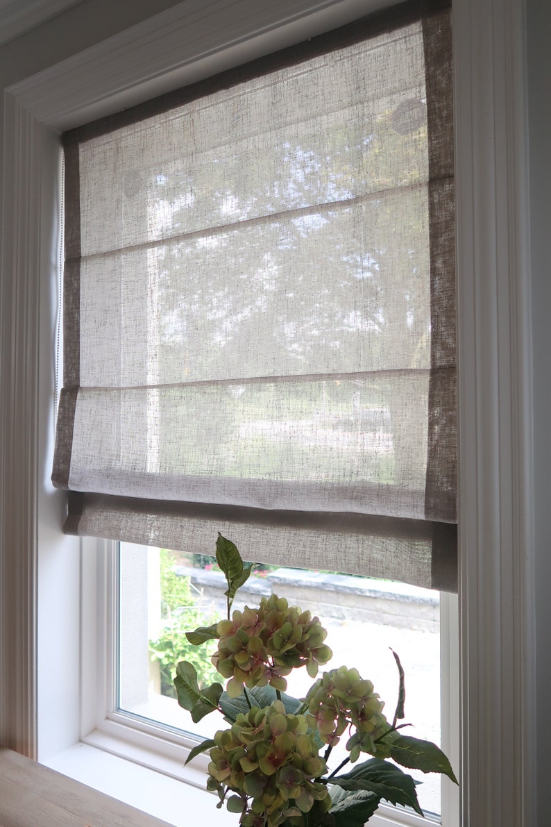 Roman Shade Gray Privacy Sheer Roman Shades Soft Faux Linen Light Filtering Window Blinds Custom Fit image 1