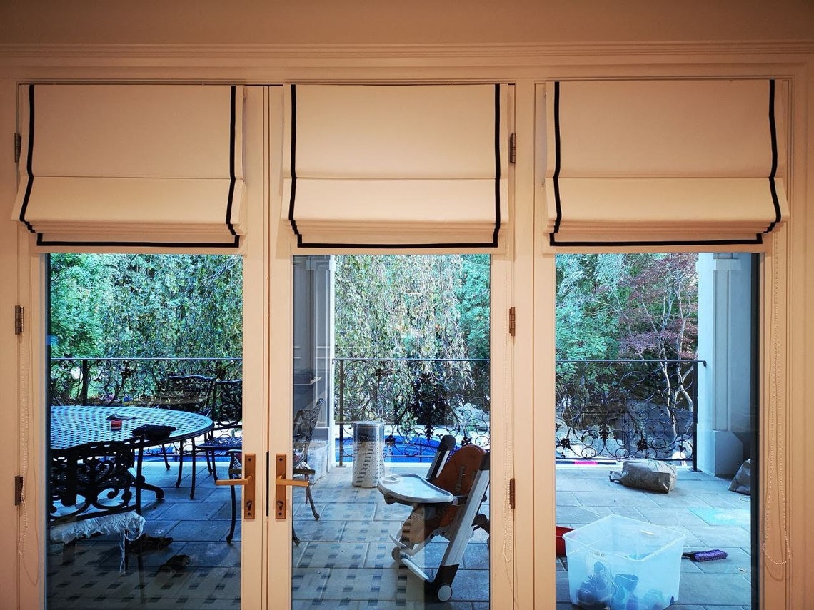 Roman Shade French Door Shade Linen White Blackout Etsy