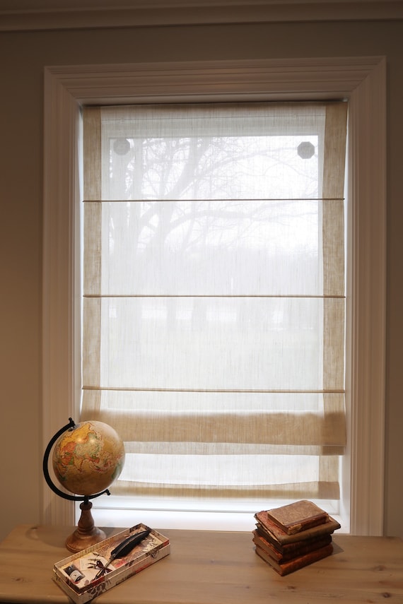 Linen Roman Shade Sheer Roman Shades Soft Faux Linen Etsy