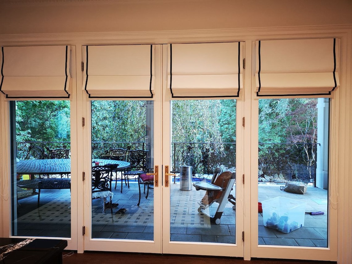 Roman Shade French Door Shade Linen White Blackout Etsy