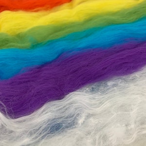 Rainbow Art Batt, Rainbow Sparkle Fiber, Wool Rainbow Batt, Soft Rainbow Fiber, Rainbow Roving, Rainbow Felting Fiber, Art Yarn Fiber Batt image 7