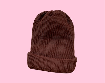 MAUVE BEANIE- knit acrylic hat, slouchy hat, fall knit fashion, handmade hat, dark pink hat, muddy red beanie, brownish pink skull cap