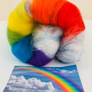 Rainbow Art Batt, Rainbow Sparkle Fiber, Wool Rainbow Batt, Soft Rainbow Fiber, Rainbow Roving, Rainbow Felting Fiber, Art Yarn Fiber Batt image 2