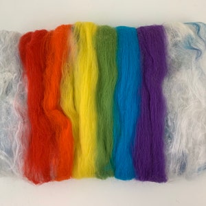 Rainbow Art Batt, Rainbow Sparkle Fiber, Wool Rainbow Batt, Soft Rainbow Fiber, Rainbow Roving, Rainbow Felting Fiber, Art Yarn Fiber Batt image 5