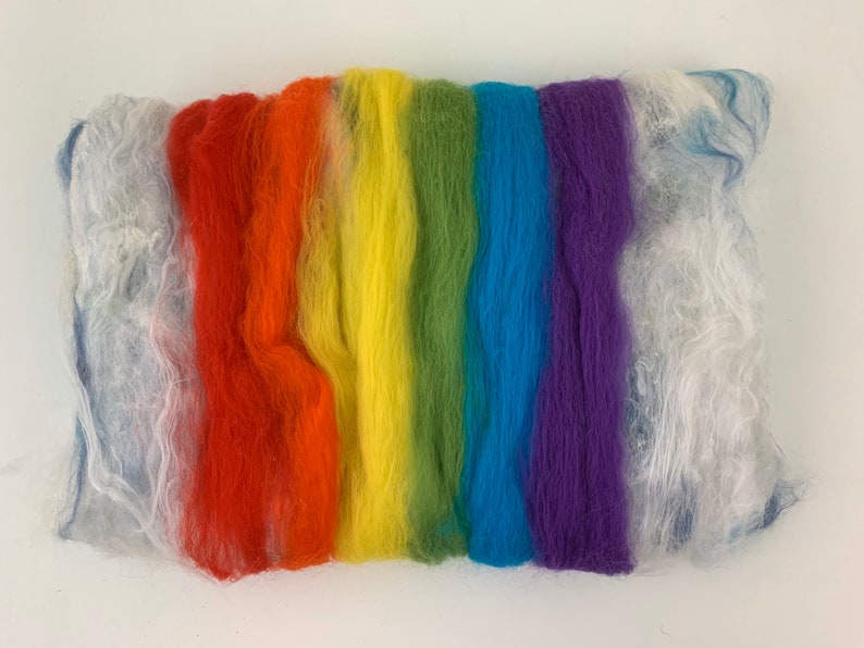 Rainbow Art Batt, Rainbow Sparkle Fiber, Wool Rainbow Batt, Soft Rainbow Fiber, Rainbow Roving, Rainbow Felting Fiber, Art Yarn Fiber Batt image 5