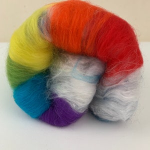 Rainbow Art Batt, Rainbow Sparkle Fiber, Wool Rainbow Batt, Soft Rainbow Fiber, Rainbow Roving, Rainbow Felting Fiber, Art Yarn Fiber Batt image 4