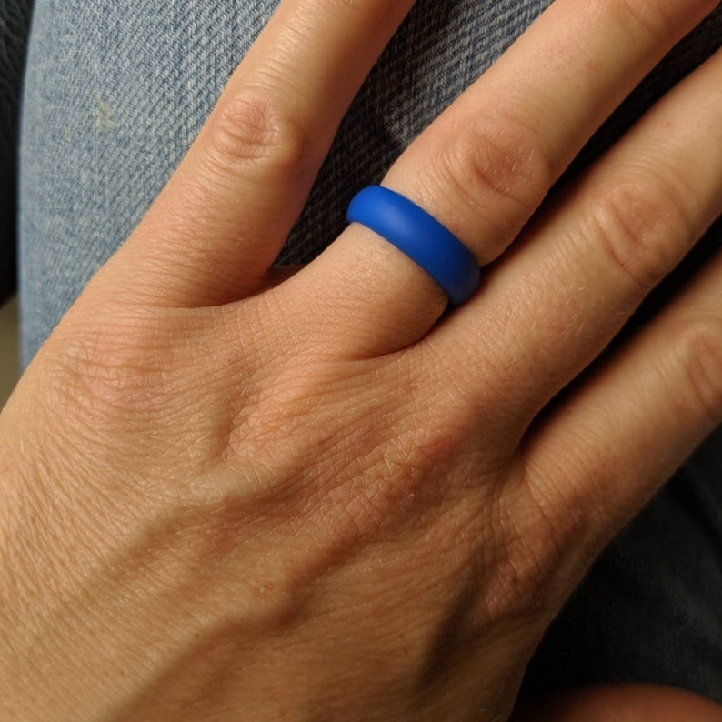 Blue Silicone Wedding Ring Set: Hypoallergenic Active Wear Bands - AERA Rings image 2
