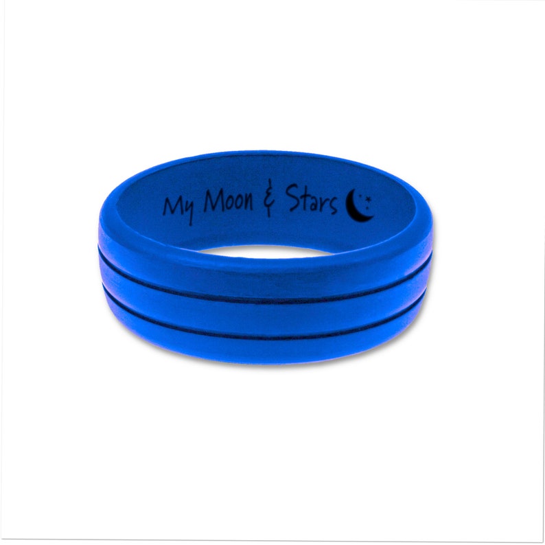 Personalized Mens Silicone Wedding Ring Band Engraved Flexible Hypoallergenic Safety Rubber Modern Athletic Activewear SHIPS NEXT DAY image 4