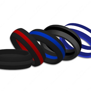 Striped Silicone Wedding Ring Band with Perfect Fit Guarantee & Free Shipping - Hypoallergenic, Flexible - Durable ActiveWear Jewelry