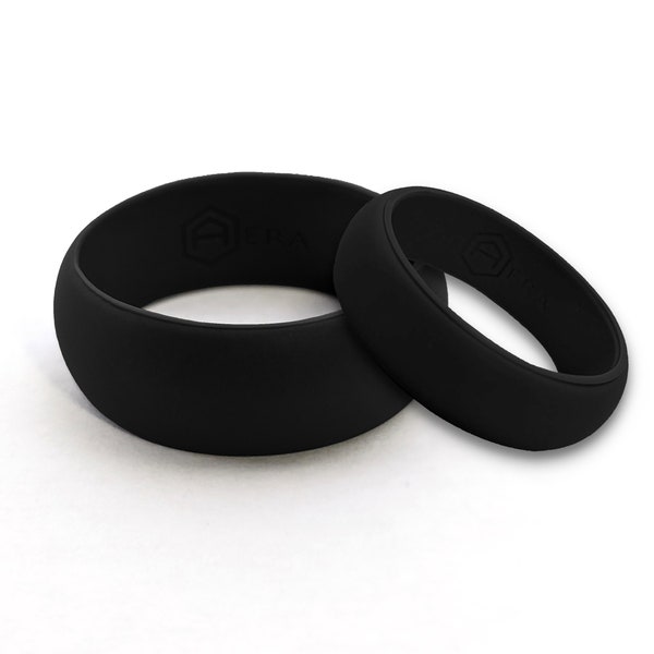 AERA His & Hers Black Silicone Wedding Ring Set Hypoallergenic Athletic Activewear Mens Womens - Etsy Top Rated and Most Popular Brand