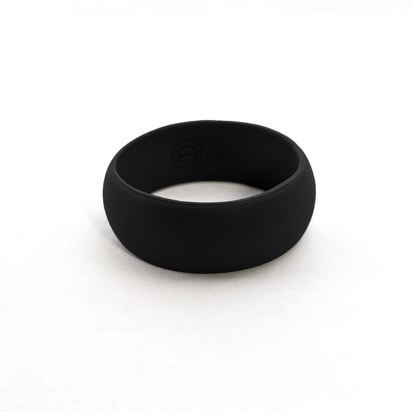AERA Men's Black Silicone Wedding Engagement Ring Band Medical Grade Flexible Rubber Modern Athletic Outdoors Jewelry Gift For Him