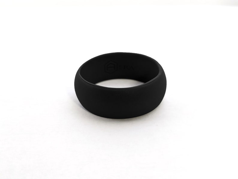 AERA Men's Black Silicone Wedding Engagement Ring Band Medical Grade Flexible Rubber Modern Athletic Outdoors Jewelry Gift For Him image 1