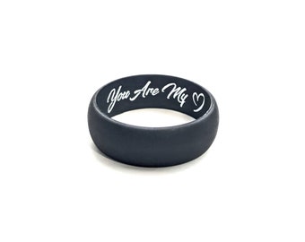 Custom Engraving Mens Silicone Wedding Ring Band Flexible Hypoallergenic Safety Rubber Modern Athletic Activewear Man Jewelry - Made in USA