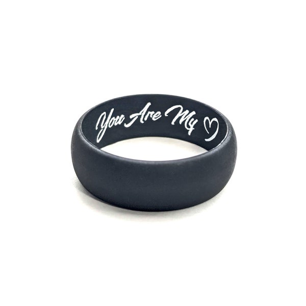 Custom Engraving Mens Silicone Wedding Ring Band Flexible Hypoallergenic Safety Rubber Modern Athletic Activewear Man Jewelry - Made in USA