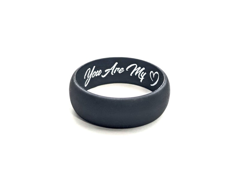 Custom Engraving Mens Silicone Wedding Ring Band Flexible Hypoallergenic Safety Rubber Modern Athletic Activewear Man Jewelry Made in USA image 1