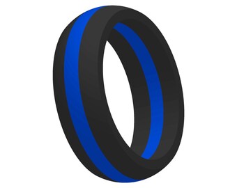 AERA Men's Thin Blue Line Silicone Wedding Band Ring Flexible Medical Grade Athletic Active Wear Gift for Him Jewelry FREE SHIPPING