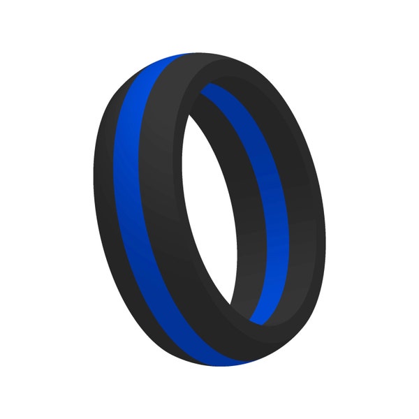 AERA Men's Thin Blue Line Silicone Wedding Band Ring Flexible Medical Grade Athletic Active Wear Gift for Him Jewelry FREE SHIPPING