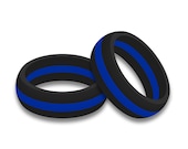 8mm Blue Thin Line Police Officer Silicone Rubber Sports Wedding Band Ring