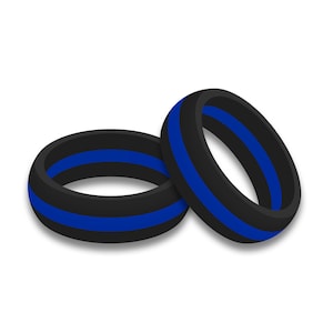 May include: Two black silicone rings with a single blue stripe around each ring.