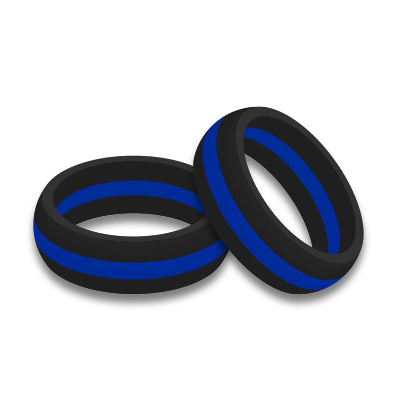 May include: Two black silicone rings with a single blue stripe around each ring.
