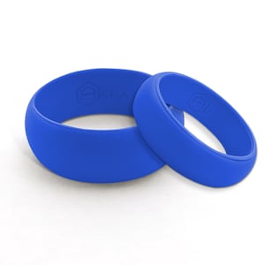 AERA His & Hers Blue Silicone Wedding Band Engagement Ring Set Hypoallergenic Athletic Active Wear Mens Womens Jewelry Fast Free Shipping image 1