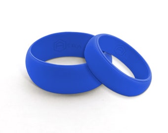 AERA His & Hers Blue Silicone Wedding Band Engagement Ring Set Hypoallergenic Athletic Active Wear Mens Womens Jewelry - Fast Free Shipping