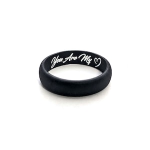 Custom Engraved Womens Silicone Wedding Ring Personalized Gift for Her Hypoallergenic Cute Athletic Workout Band Free Next Day Shipping image 1