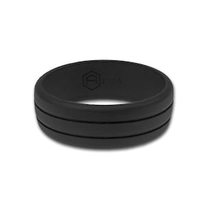 AERA Mens Rubber Silicone Wedding Ring Band Dark Gray Best Quality Flexible Ridged Hypoallergenic Cool Athletic Man Jewelry Gift for Him