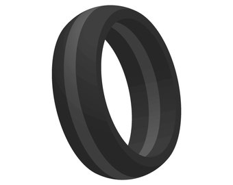 Mens Black Silicone Wedding Ring: Gray Line, Hypoallergenic Band - AERA Rings