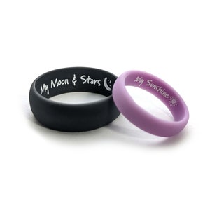 His & Hers Personalized Silicone Wedding Ring Set Custom Engraving All Sizes Available Any Text, Image or Symbol - Aera Rings Made in USA