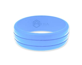 AERA Mens Rubber Silicone Wedding Ring Engagement Band Baby Blue Best Quality Flex Hypoallergenic Cool Modern Athletic Man Jewelry