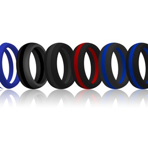AERA Striped Silicone Wedding Band Ring Flexible Medical Grade - Athletic Gift for Him / Husband - Mens Active Jewelry - Fast Free Shipping