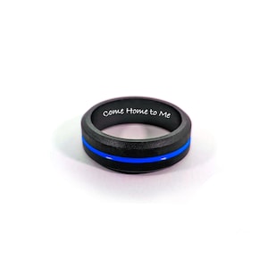 Thin Blue Line Silicone Ring Band Safety Work Ring - Engrave Any Text, Symbols or Images - Ships Free Next Day