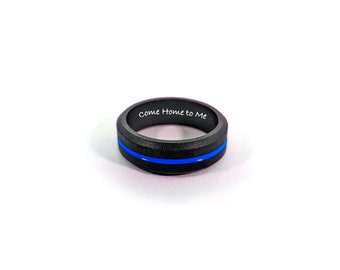 Thin Blue Line Silicone Ring Band Safety Work Ring - Engrave Any Text, Symbols or Images - Ships Free Next Day