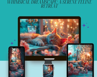 Fondo de pantalla de gato de ensueño: Fondo digital felino sereno (Apple Watch, iPad, portátil, móvil)