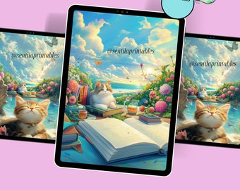 Fondo de pantalla de Gato de Jardín Mágico: Arte felino caprichoso (Descarga digital)