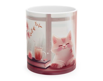 Whisker Wonders - Taza de cerámica con diseño de gato sereno, (11 oz)