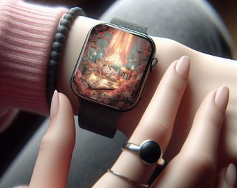 Enchanted Cat Blossom Haven: conjunto de fondos de pantalla digitales para Apple Watch, iPad, computadoras portátiles y dispositivos móviles.