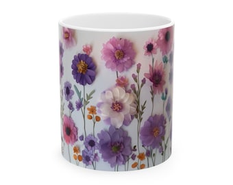 Blooming Meadow - Taza de cerámica floral, (11 oz)