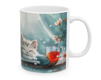 Momentos Purr-fect: Taza de cerámica con diseño de gato encantador, (11 oz)