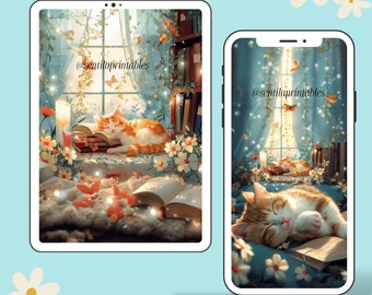 Fondo de pantalla digital de Gato Durmiente: iPad, portátil y móvil tranquilos (descarga digital)