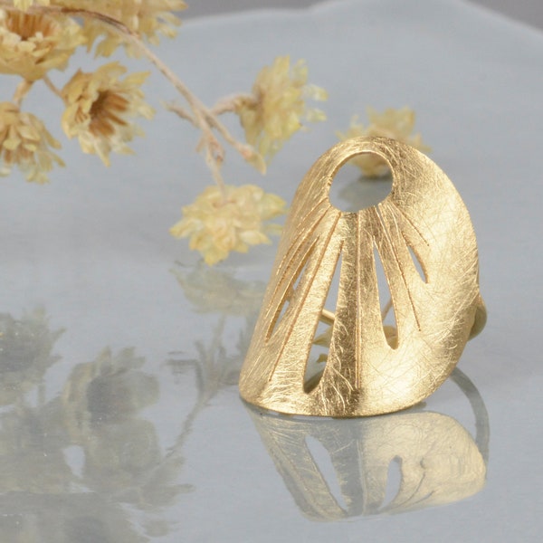 Anillo dorado puesta de sol, anillo estilo egipcio, anillo único para mujer.