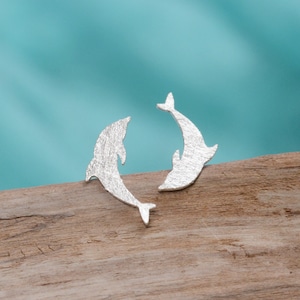 Stud dolphin earrings, silver dolphin jewelry, summer earrings for her.